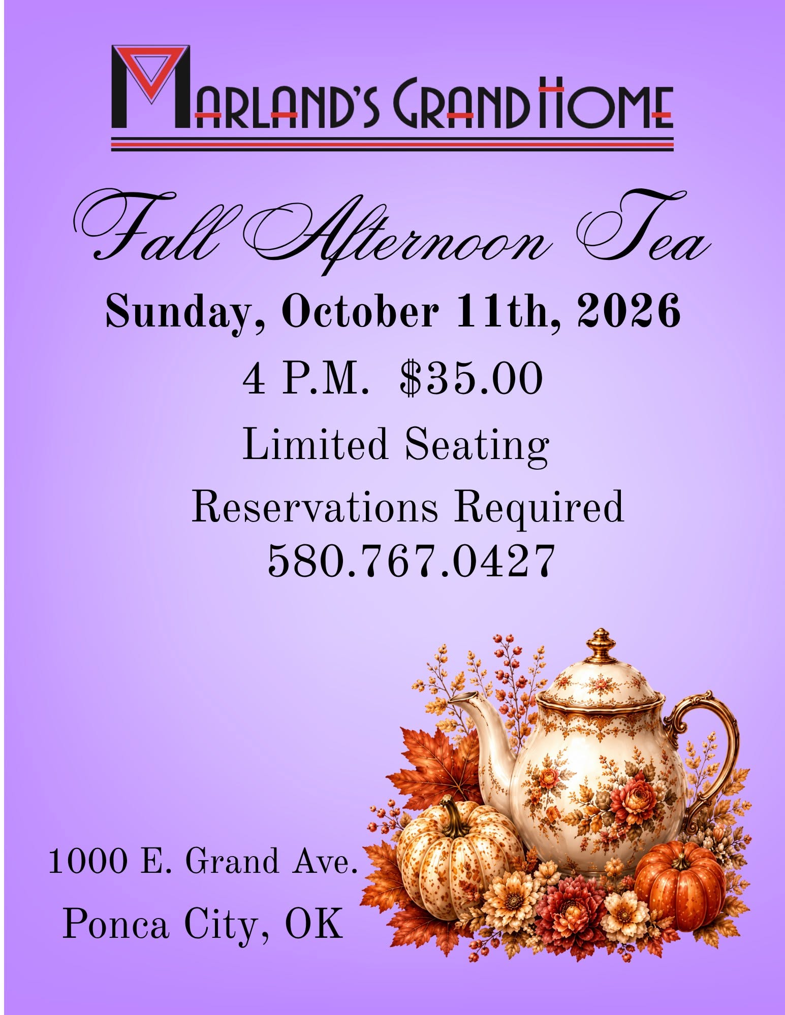 Fall Afternoon Tea at Marland's Grand Home